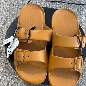 Zara Tan Slide Sandals